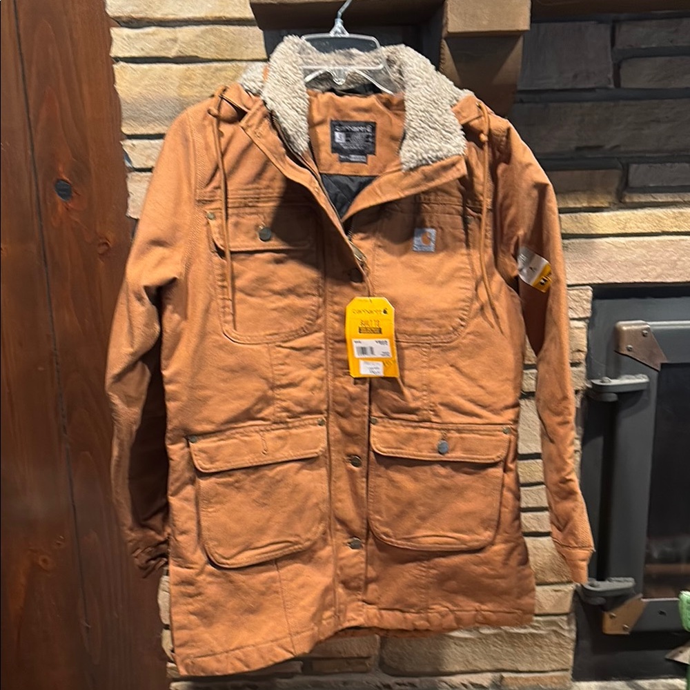 Carhartt Tan Hooded Jacket with Sherpa Lining!